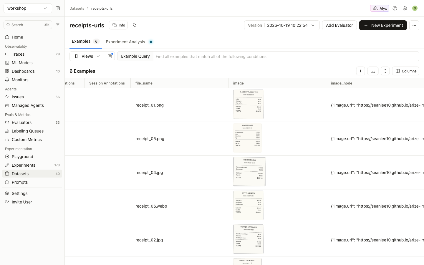receipts-urls dataset with thumbnails and the image_node column
